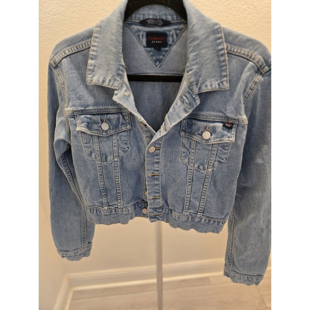 Tommy Jeans M Cropped Denim Trucker Y2K Jacket Womens Light Wash Blue Jean